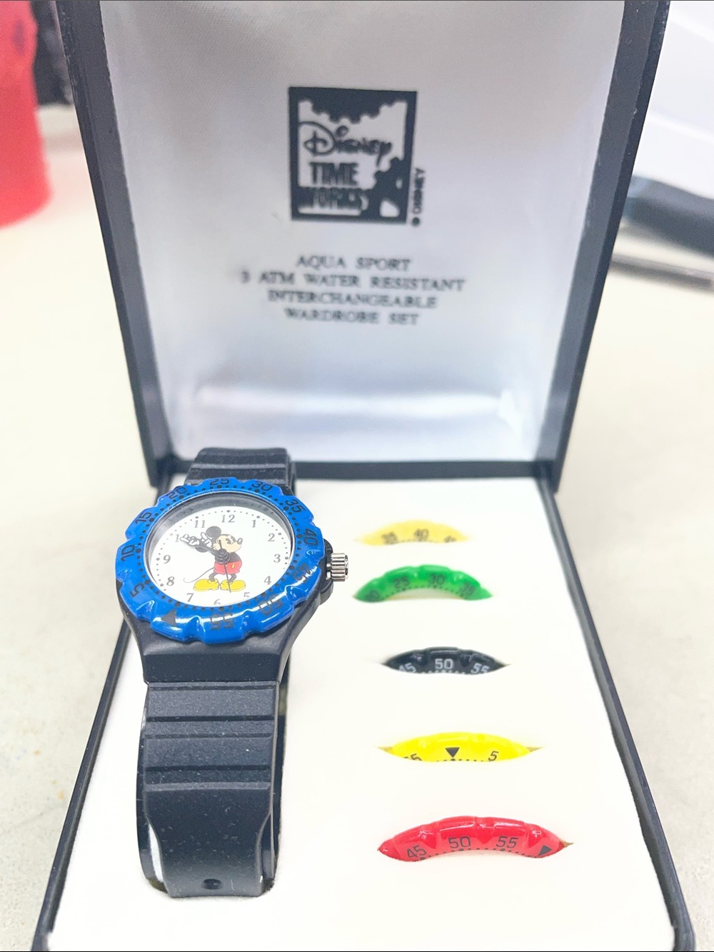 Disney Time Works Mickey Mouse Watch with Blue Bezel and Navy Strap